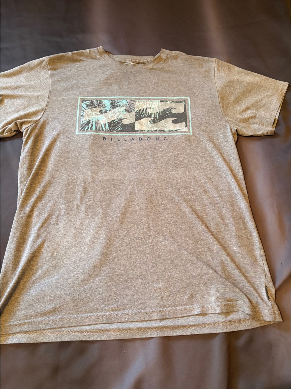 Billabong Brown Grey Short-Sleeve Graphic Tee with Teal Accent
